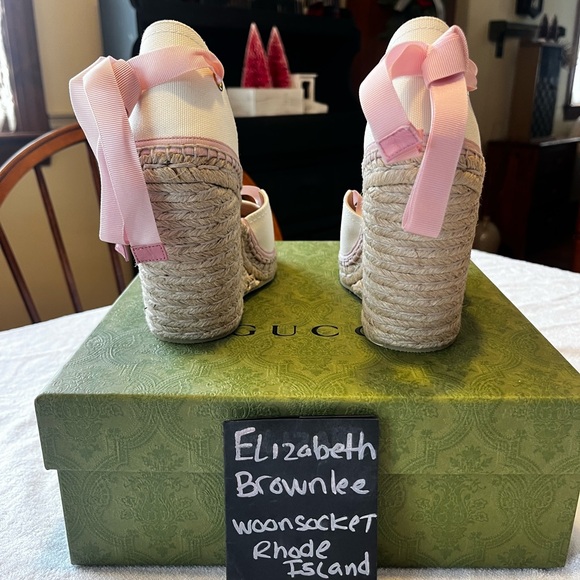 Gucci women’s interlocking G white and pink wedge espadrille ribbon tie BNIB - Picture 4 of 7
